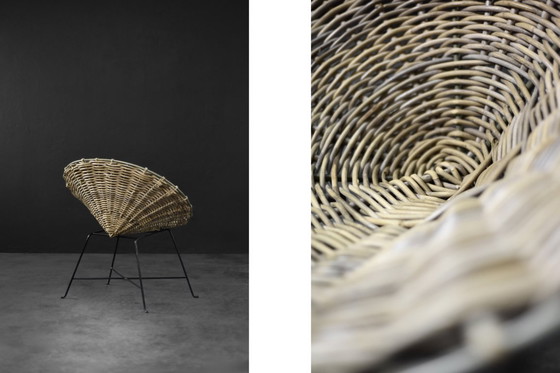 Image 1 of Fauteuil rond en bambou tressé Vintage Mid Century German Modern, 1960s