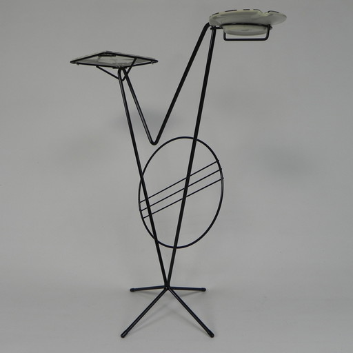 Fifties side table with newspaper rack and COGEBI ORNAMIN parts