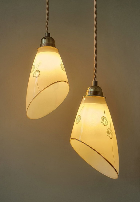 Set Vintage Hanglampen Met Decoratie. Beige / Zacht Geel – Metal (photo 23 of 27)
