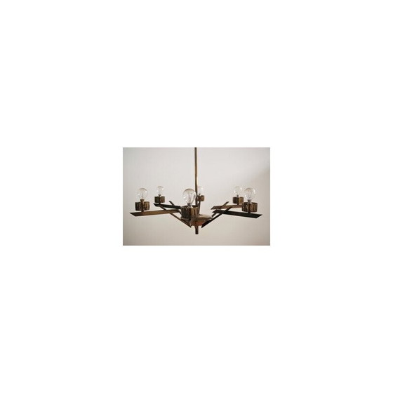 Image 1 of Vintage brass and glass chandelier