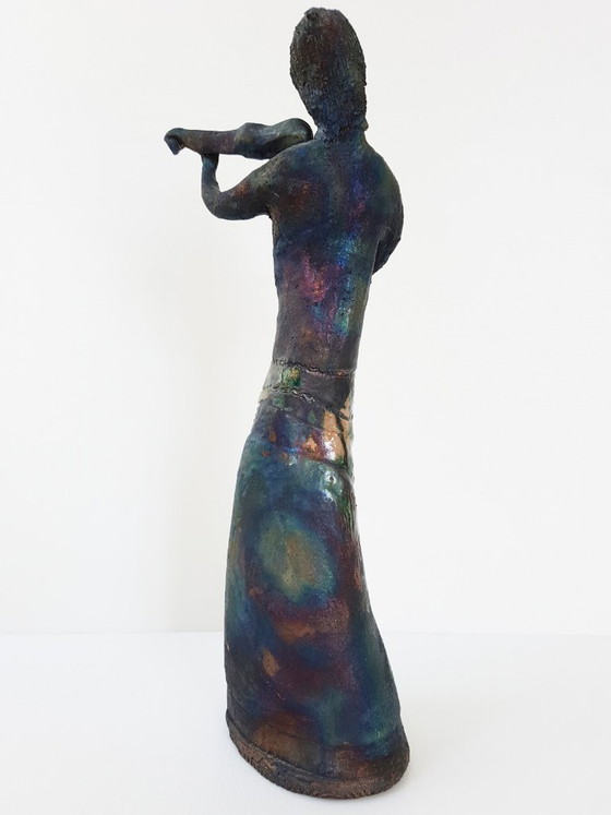 Image 1 of Violoniste Céramique Terre Cuite Ancien Vintage Signature à Déchiffrer 1950