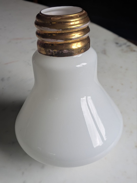 Vintage Pendant lamp Giant Bulb dlg by Ingo Maurer. Opaline, Glass, Brass, Gold (photo 7 of 15)