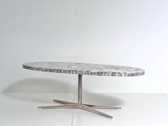 Exceptional Mid-Century Vintage Dining Table with Oval Marble Mosaic Top, Coffee tables, Metal, White, Modern (photo 2 of 9)
