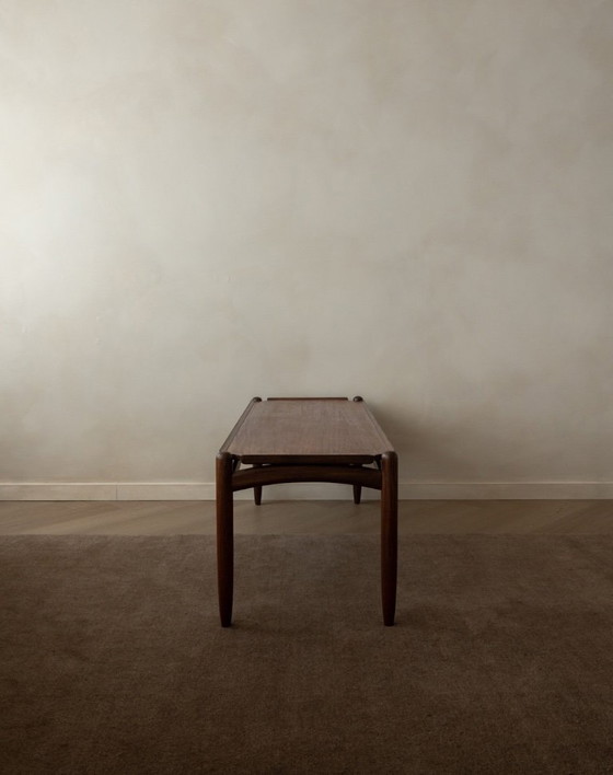 Image 1 of Vintage Teak Coffee Table, Mid Century Modern, Tray-Top Form, Sculptural Arched Stretchers, 1960s