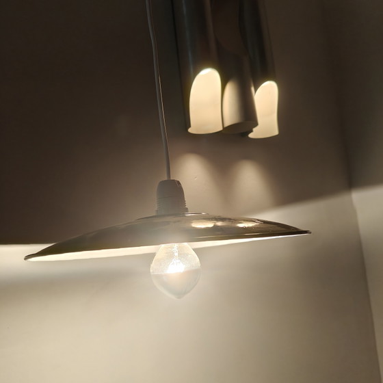 Lampada a sospensione vintage industriale in smalto – Verde scuro/Bianco – Ø25cm – Lampade a sospensione (photo 9 of 10)