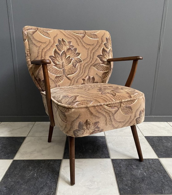 Image 1 of Cocktailstuhl mit Armlehnen, Blumenmuster, 1960er Jahre