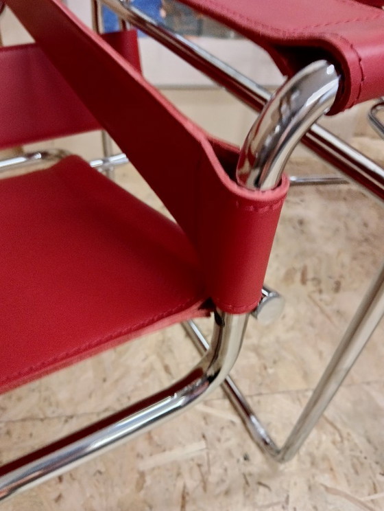 Image 1 of KNOLL Studio Set van 2 WASSILY B3 fauteuils (NIEUW) in rood leer