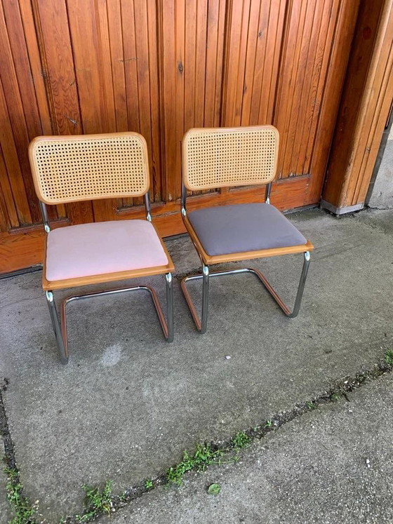 Mid-Century Modern Italian Marcel Breuer B32 Cesca Chairs, 70s set of 2, Adjustable recliner chair, Wood (photo 2 of 5)