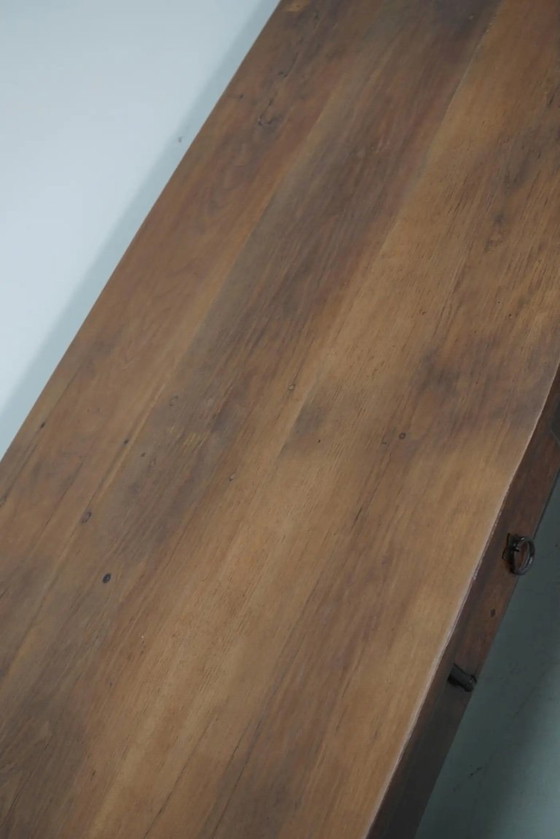 Image 1 of Early 20th-century French rustic country dining table made of oak and elm
