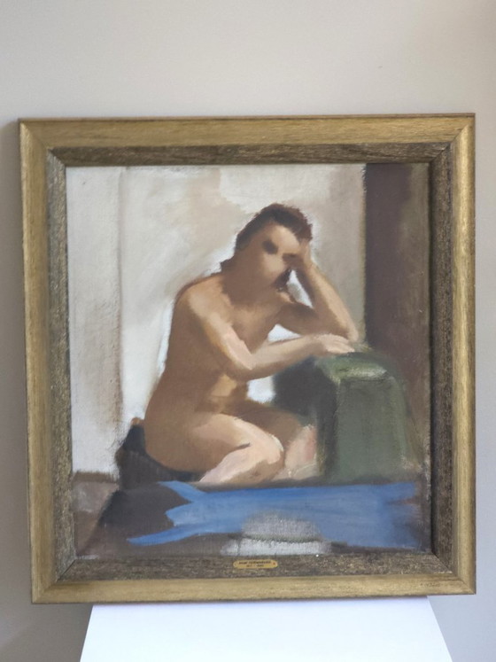 Peinture à l'Huile Mid-Century "Nu Assis" – Jozef Hoemaeker (1911-1980) – Peintures et dessins, Wood, Canvas (photo 3 of 6)