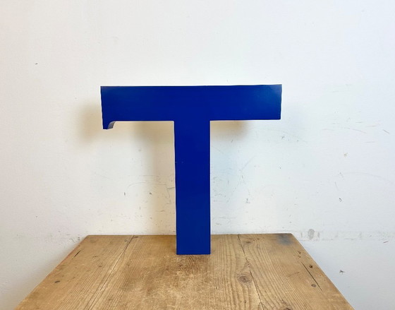 Image 1 of Vintage Blue Iron Facade Letter T, 1970s