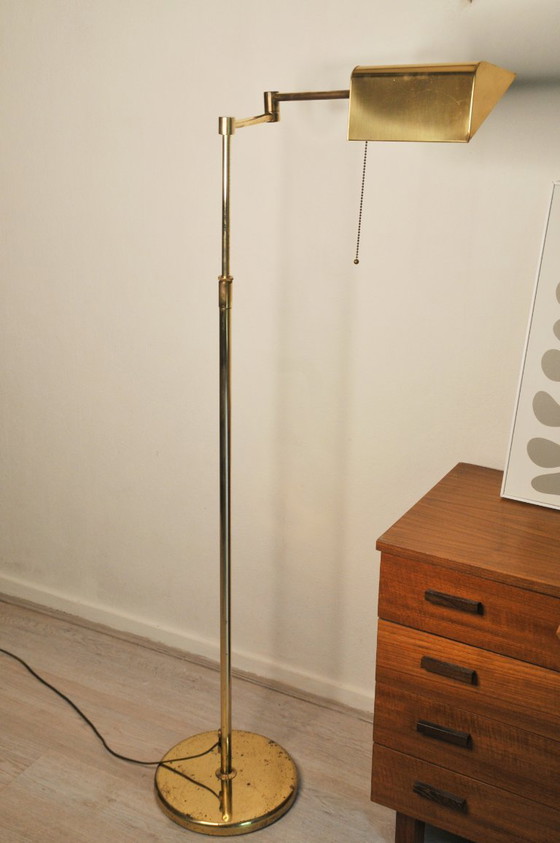 Image 1 of Vintage messing bankierslamp leeslamp met scharnierarm & trekkoord 