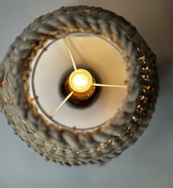 Image 1 of Keramiklampe aus der Mitte des 20. Jahrhunderts mit Weidenkorbkappe