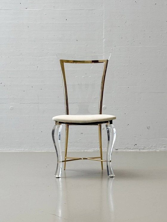 Image 1 of Set: 6 Stühle aus Acrylglas mit Messingdetails von Vereinigte Werkstätten, 1980er Jahre