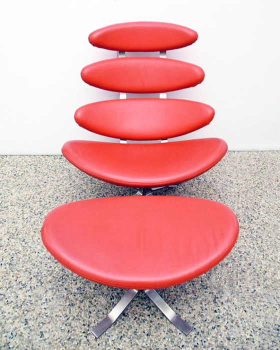 Image 1 of Poltrona Corona di Poul Volther con pouf, replica in pelle degli anni '90