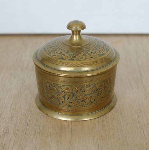 Pot à tabac/encens indien, en laiton émaillé, vintage milieu du XXe siècle