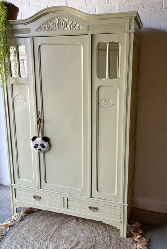 Antique vintage wardrobe, restyled, with mirrors, Wood, Green (photo 5 of 17)