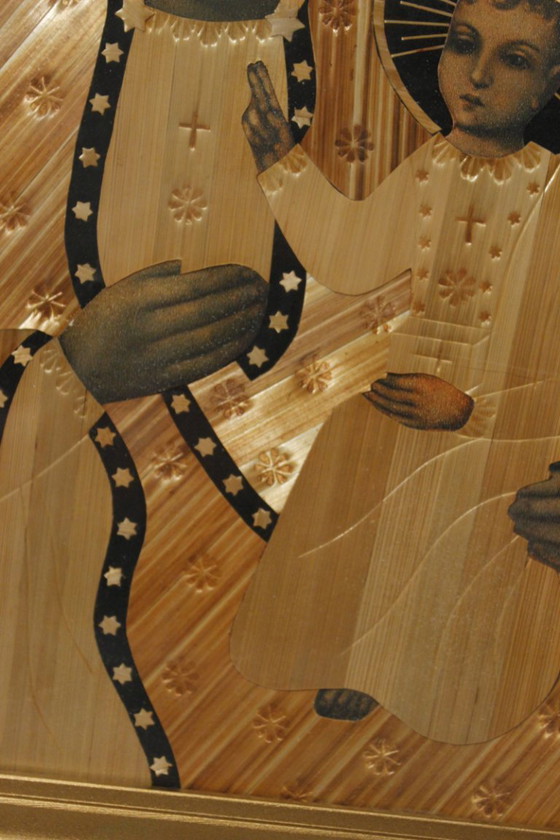Image 1 of Icona intarsiata in paglia della Madonna Nera di Częstochowa, Polonia, 1979
