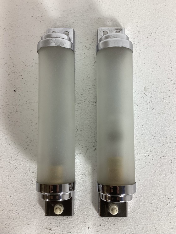 Image 1 of Set art deco Bauhaus Stijl wandlampen chroom glas