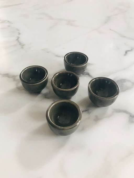 Set of 5 small ceramic candlesticks