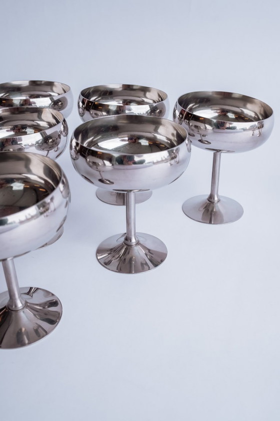 Image 1 of Vintage Italian stainless steel coupes, set of 6