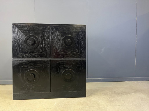 Mueble bar brutalista negro, años 70