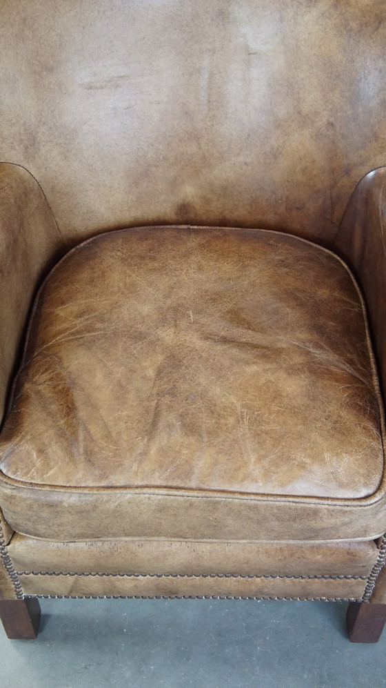 Image 1 of Beef Leather Armchair With Reversible Kelim Seat Cushion