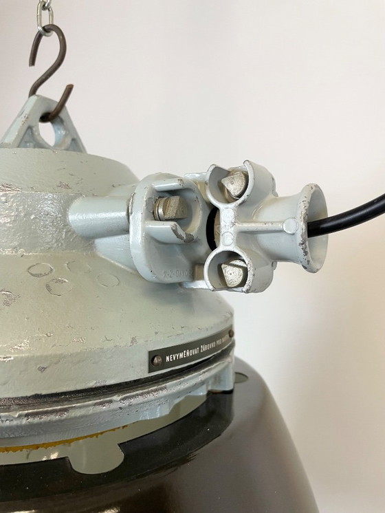 Image 1 of Grey Explosion Proof Lamp with Black Enameled Shade, 1970s