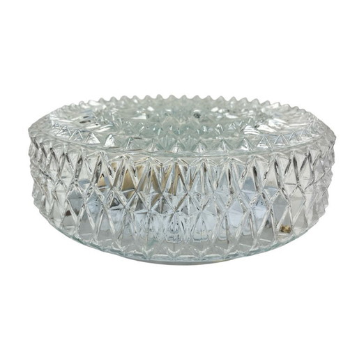 Massive Belgium Vintage Pressed Glass Mid-Century Rosette Ceiling Lamp Wall Sconce White Base 10x25 1970s
