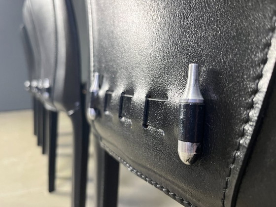 Image 1 of Black leather dining chairs by Arper italy, 1980s - set of 4