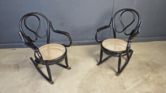 Image 1 of Paire de fauteuils à bascule Art nouveau, années 1900