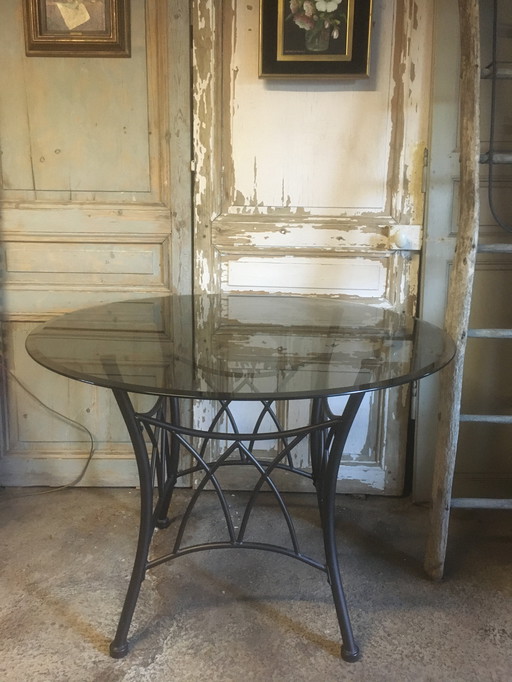 Round Table With Metal And Glass Legs Smoke