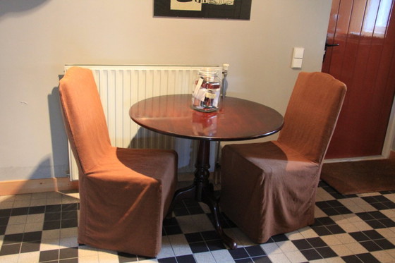 Image 1 of Mesa redonda hermosa y detallada (plegable) madera de acajou, fa FLAMANT