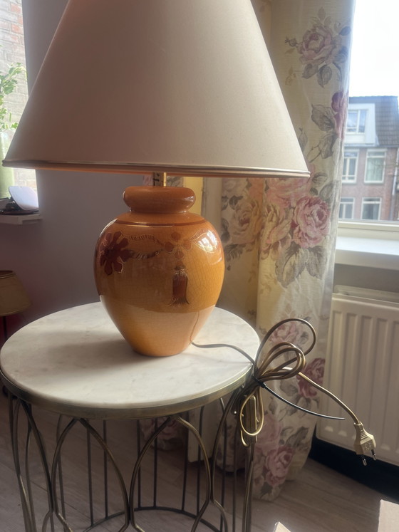 Image 1 of Vintage Le Dauphin ceramic table lamp – orange crackle – 1970s/1980s