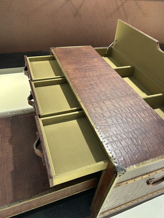 Image 1 of Exclusive Leather Trunk Tables – Genuine Leather with Crocodile Print – Boutique Luxury Set