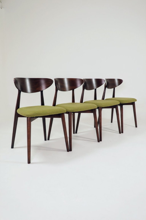 Dining Chairs set of 4 Dark wood, Green Wool Upholstery