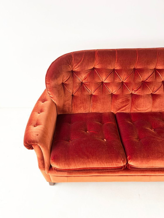 Image 1 of Rust-Orange Velvet Sofa