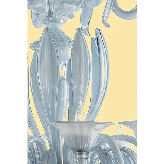 Image 1 of Lampadario in vetro di Murano color azzurro veneziano, stile Mid-Century Modern, con foglie, di Simoeng.