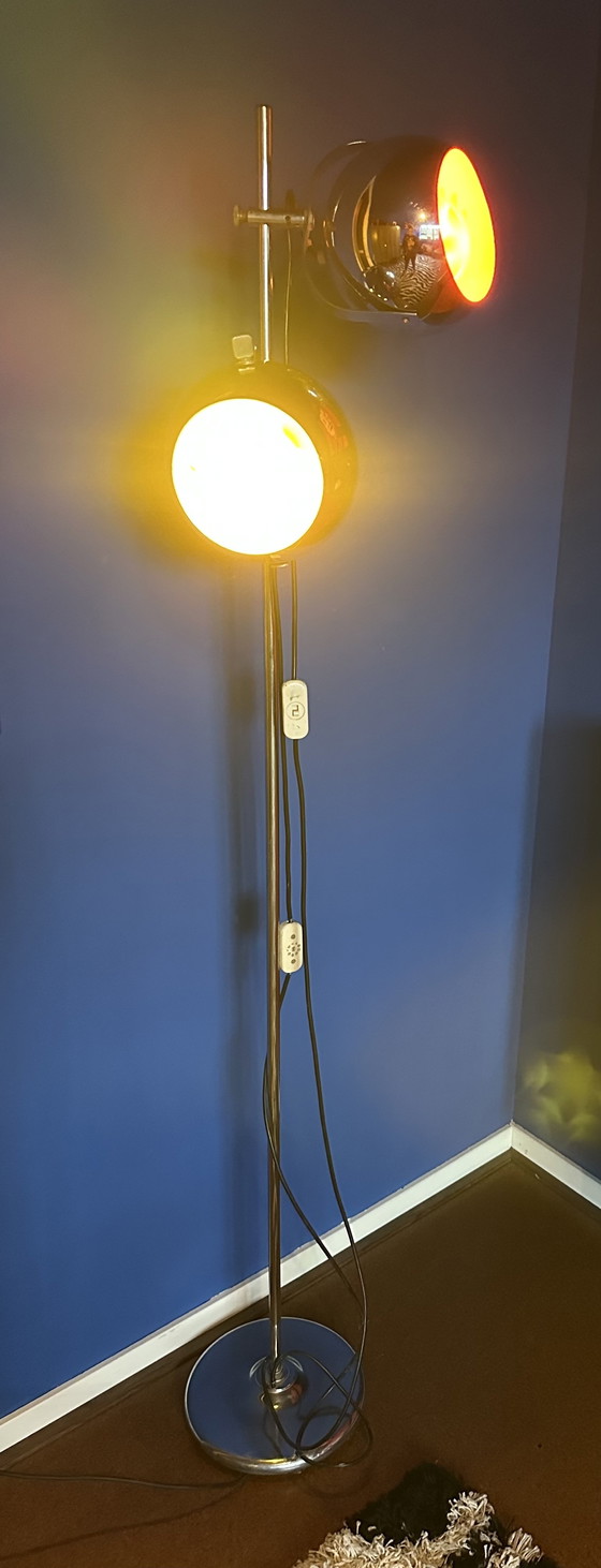 Image 1 of Space Age chrome floor lamp – 70s design, 163 cm high, large adjustable spotlights
