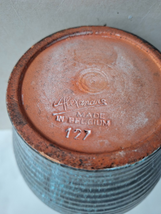 Image 1 of Alexandre de Wemmel ceramics, Heffen, Belgium. Green handmade jug with a twisted handle, 1950s.