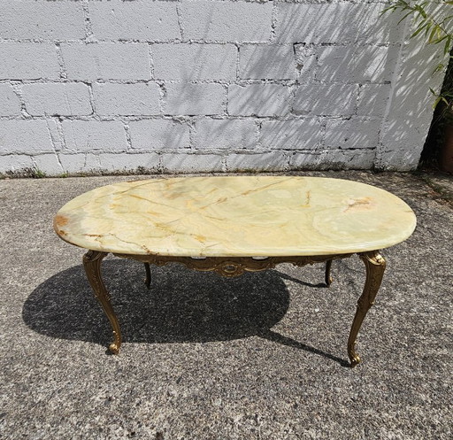 French vintage green onyx marble and bronze coffee table-marble cocktail table-lounge table style Louis xv - 60s