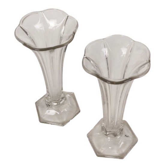 Pair of Clear Vases Val Saint Lambert Luxval Americain 23cm – Glass (photo 13 of 13)