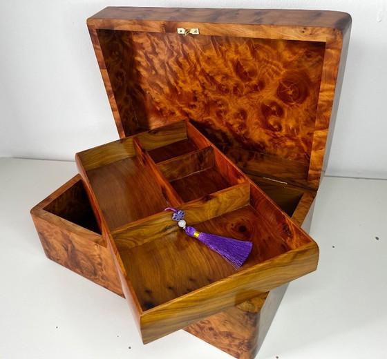 Luxueuse et grande boîte à bijoux XXL / coffret de rangement en racine de bois de thuya, dimensions 30x20x (photo 12 of 16)
