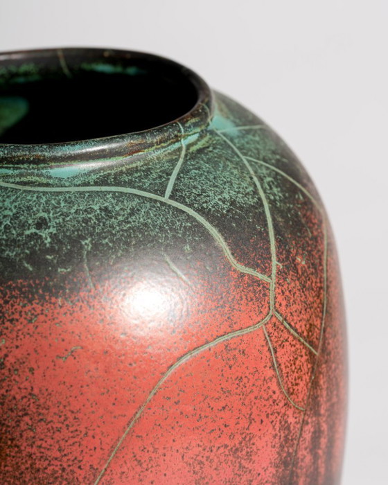 Image 1 of Pair of Paul Dresler Grootenburg Copper Reduction Glaze Studio Ceramic Vases – Germany, ca. 1940s-1950s Art Deco Bauhaus