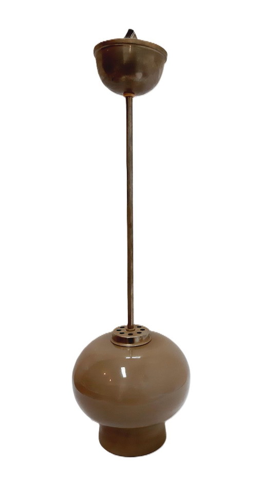 Suspension/plafonnier style Mid-Century, avec abat-jour en verre