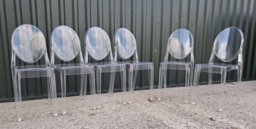 6 Victoria Ghost stoelen van Kartell, ontwerp Philippe Starck