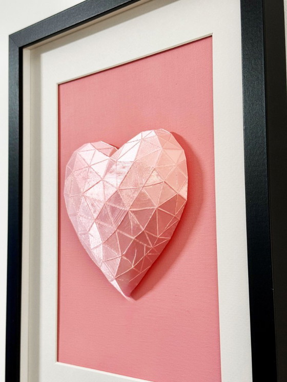 Image 1 of 3D geometrische hart wanddecoratie, roze PLA sculptuur, moderne woondecoratie