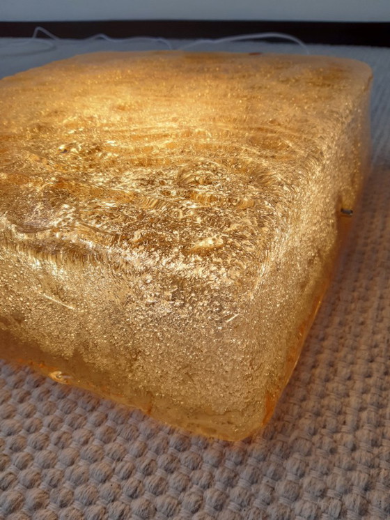 Image 1 of Suspension carrée en verre impressionnante de RZB Leuchten, suspension vintage en verre avec relief.