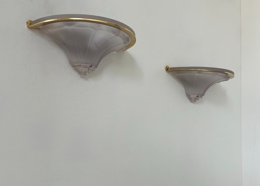 Pair of glass and brass sconces, France, 1960