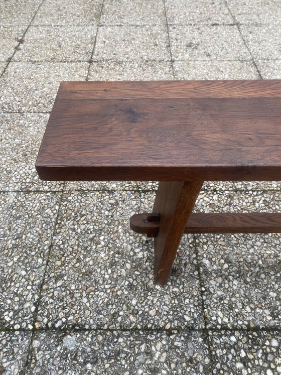 Banc de ferme en bois massif chêne 150cm pour table de ferme rustique 1950, Marron, Rustic (photo 4 sur 14)